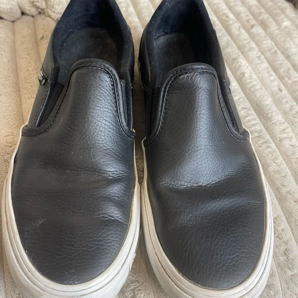 Vans Black Leather Slip-On Loafers size 8.5 - Picture 7 of 8